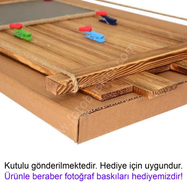 Dikdörtgen Kara Tahtalı ve Mandallı Ahşap Fotoğraf Çerçevesi  23x54 cm