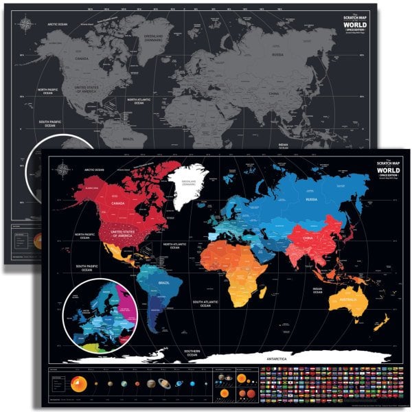 Kazınabilir Dünya Haritası (Siyah) 70x100 cm Scratch Map