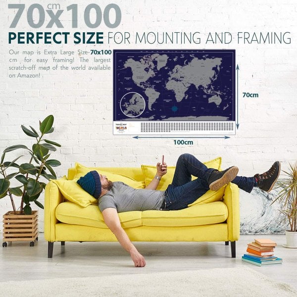 Kazınabilir Dünya Haritası (Koyu Mavi) 70x100 cm Scratch Map