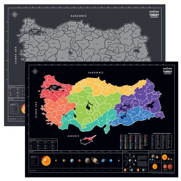 Kazınabilir İl Plakalı Alan Kodlu Türkiye Haritası 50x70 cm Scratch Map