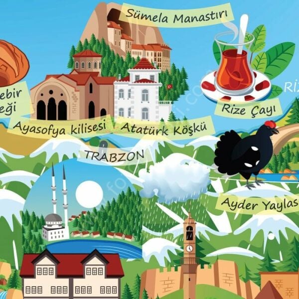 Kültürel Eğitici Öğretici Turistik Türkiye Karikatür Haritası 70x100 cm