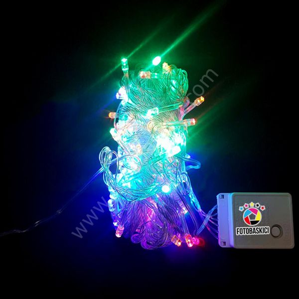 10 Metre Şeffaf Kablolu Fişli Led Işık (Karışık Renk)