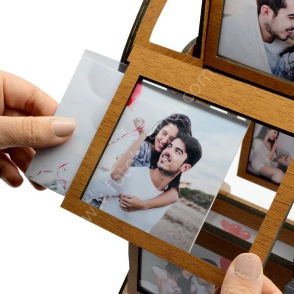 12 Fotoğraflı Ahşap Dönme Dolap Çerçeve 25x17x36 cm