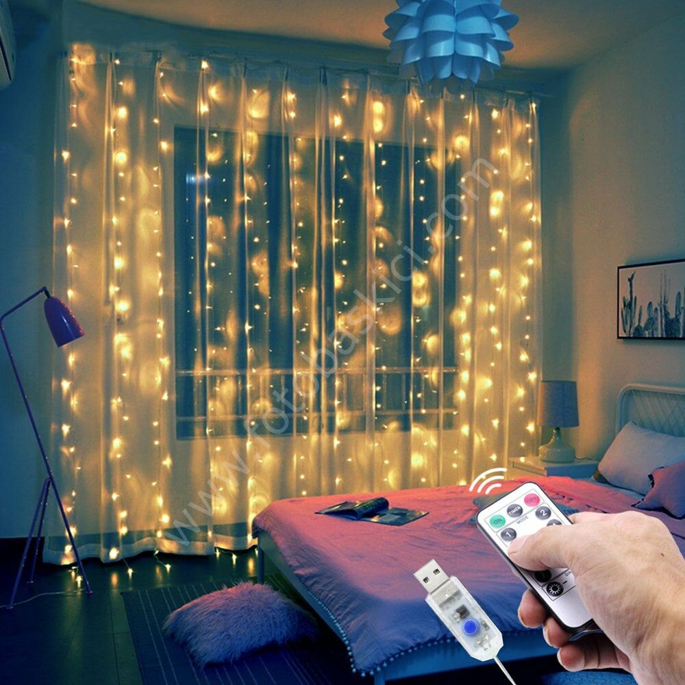 3x3 Metre Uzaktan Kumandalı Bakır Kablolu Günışığı Perde Peri Led