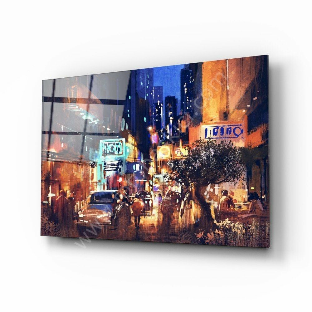 Şehirde Gece Cam Tablo