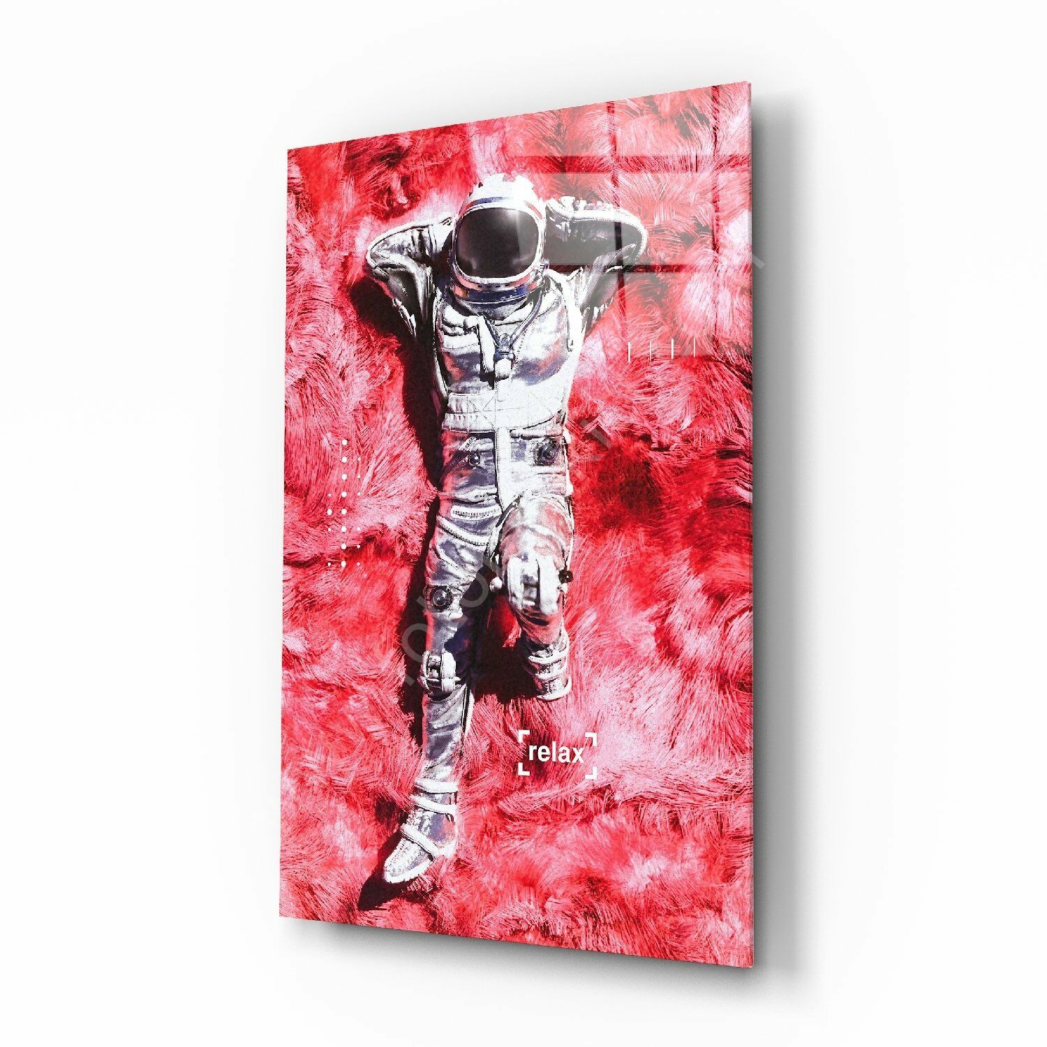 Astronot ve Uzay Çimenleri Cam Tablo