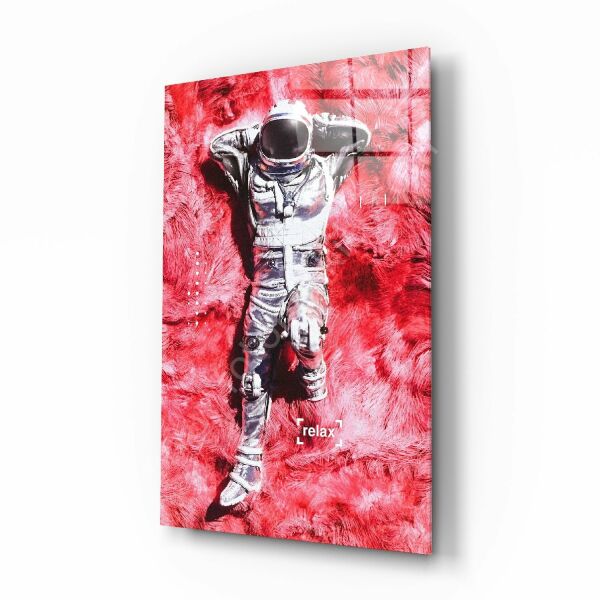 Astronot ve Uzay Çimenleri Cam Tablo