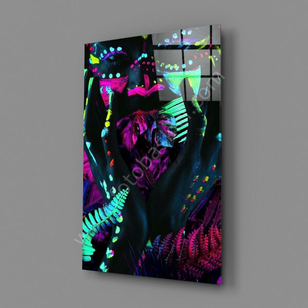 Neon Bakışlar Cam Tablo