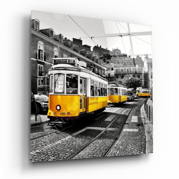 Lizbon Sarı Tramvay Cam Tablo