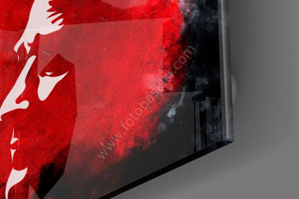 Kırmızı Beyaz Atatürk Silüeti Cam Tablo