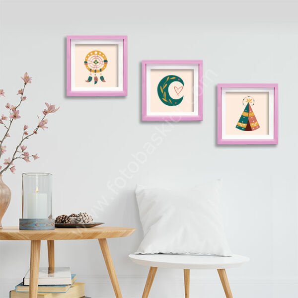 Sök Tak Kare Çerçeve Pembe 3'lü 21x21 cm