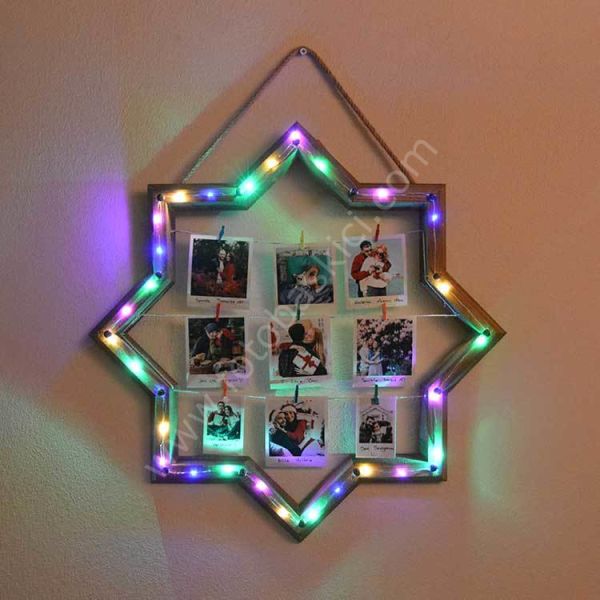 Led Işıklı Selçuklu Yıldızı Fotoğraf Çerçevesi 60x60 cm