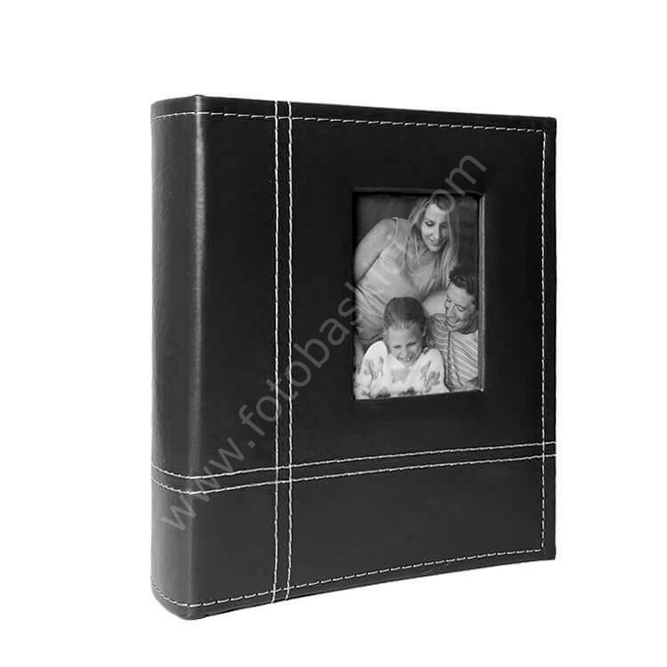 Pencereli Deri Fotoğraf Albümü Siyah 200'lük 10x15