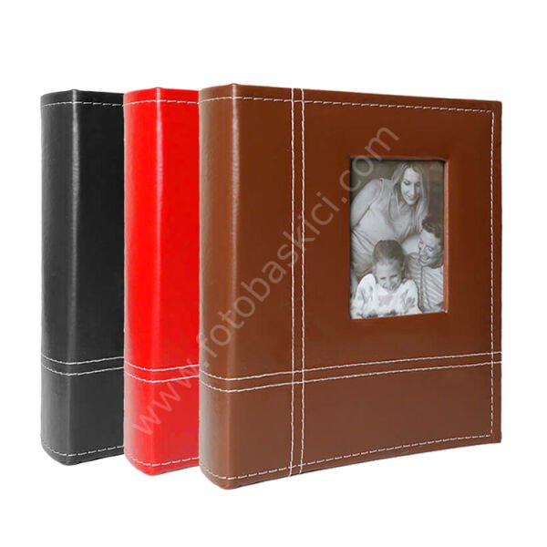 Pencereli Deri Fotoğraf Albümü Kırmızı 200'lük 10x15