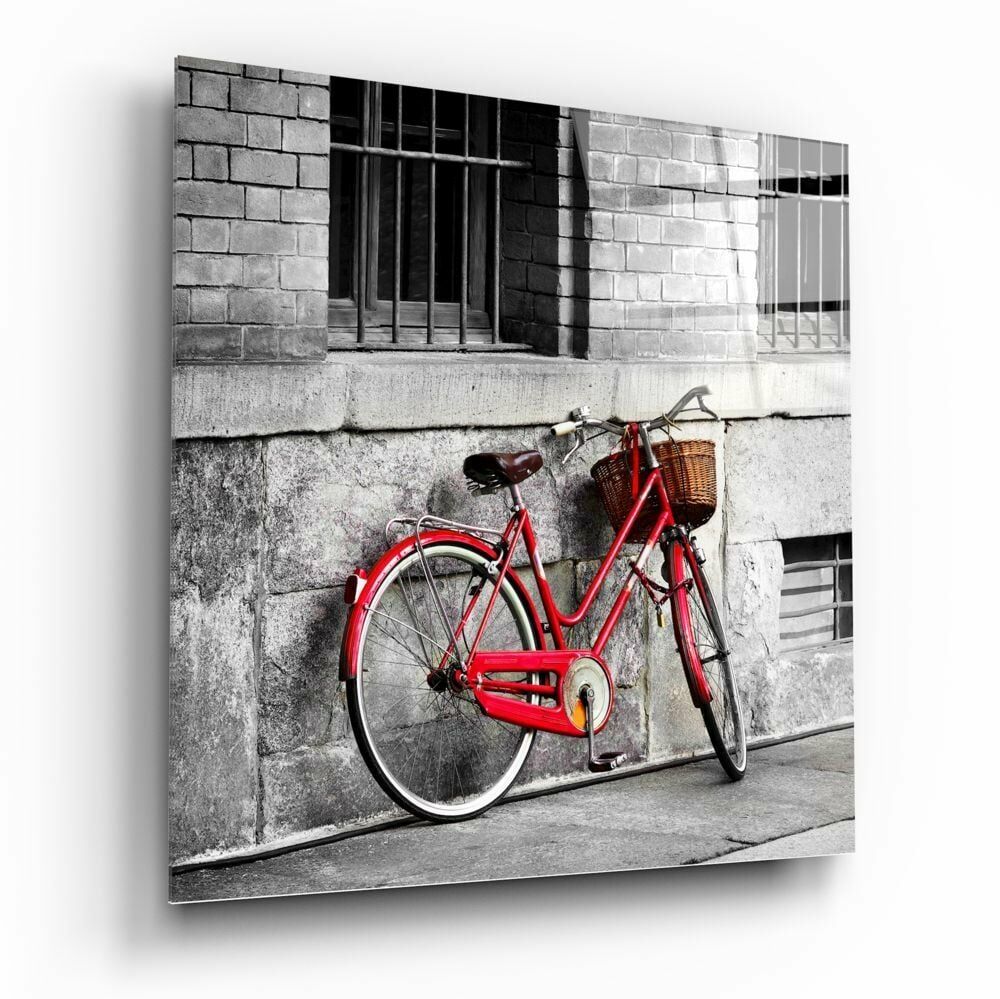 Kırmızı Bisiklet Cam Tablo