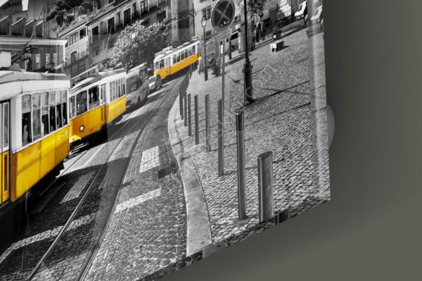 Lizbon Sarı Tramvay Cam Tablo