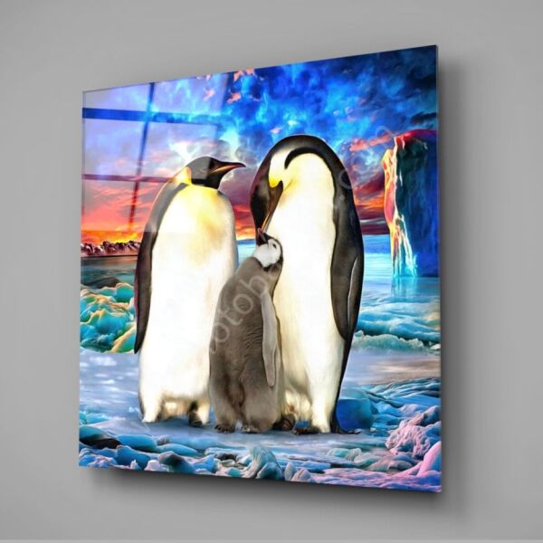 Penguen Ailesi Cam Tablo