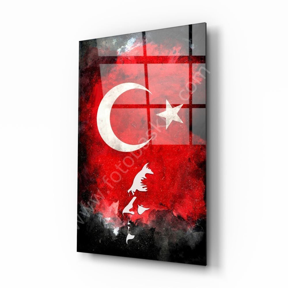 Atatürk Silüeti ve Türk Bayrağı Cam Tablo
