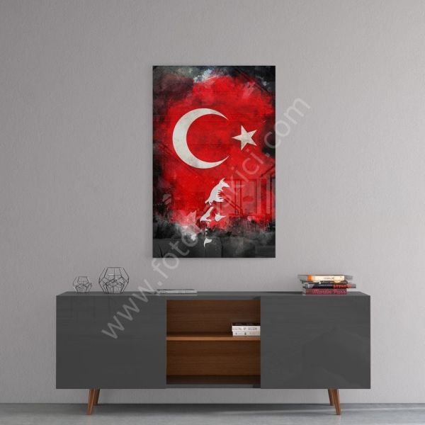 Atatürk Silüeti ve Türk Bayrağı Cam Tablo
