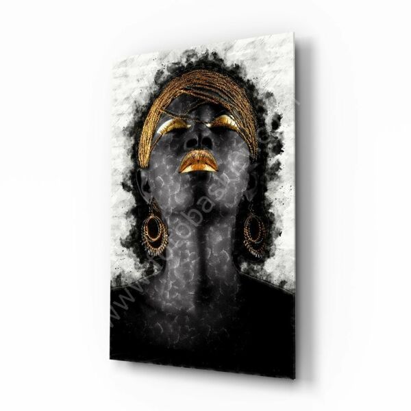 Afrikalı Kadın Portre Cam Tablo