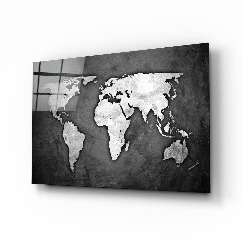Dünya Haritası Cam Tablo No:3015 46x72 cm