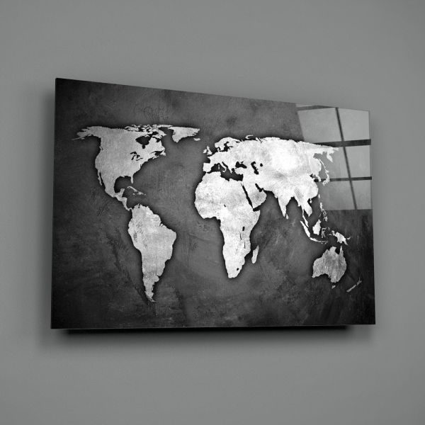 Dünya Haritası Cam Tablo No:3015 46x72 cm