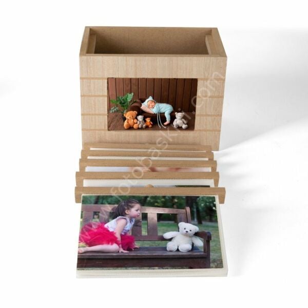 Pencereli ve Çekmeceli Ahşap Fotoğraf Albümü 100'lük 10x15