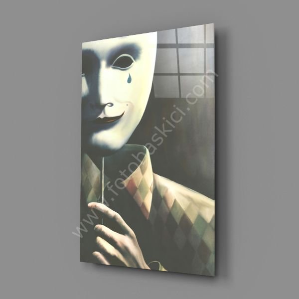 Maske ve Üzgünlük Cam Tablo