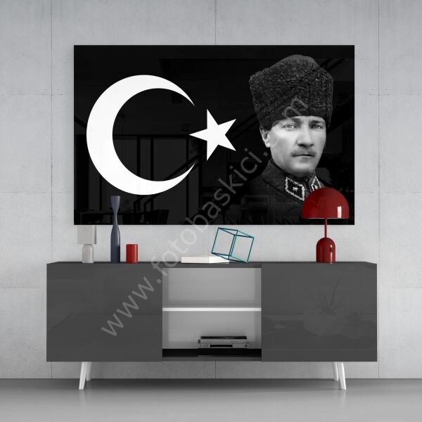 Türk Bayrağı ve Atatürk Cam Tablo
