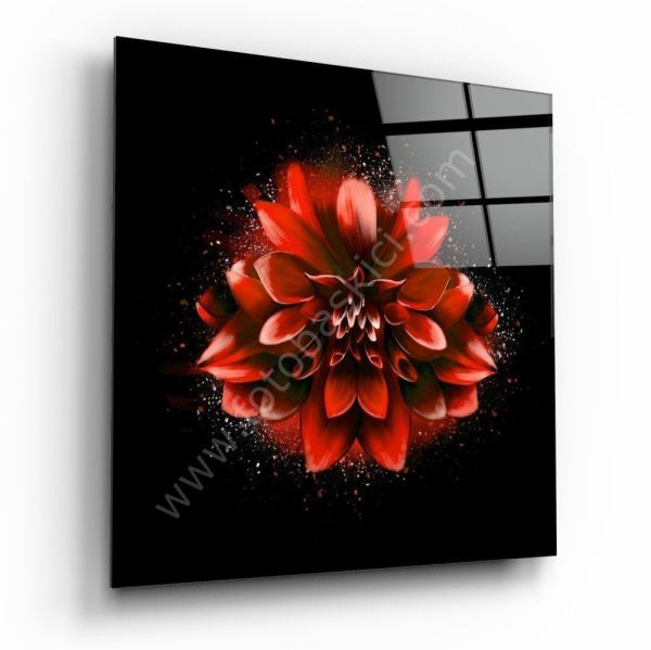 Kırmızı Lotus Cam Tablo
