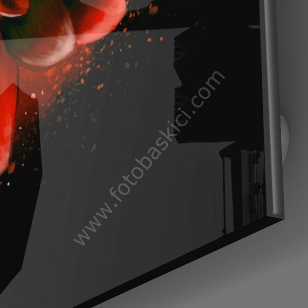 Kırmızı Lotus Cam Tablo
