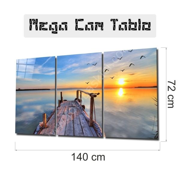 Sahilde Günbatımı Mega Cam Tablo