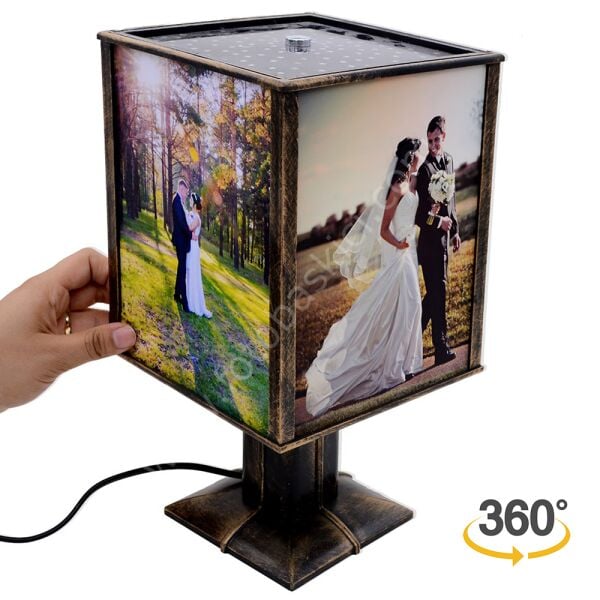 Eskitme Görünümlü Fotoğraflı Dönen Abajur