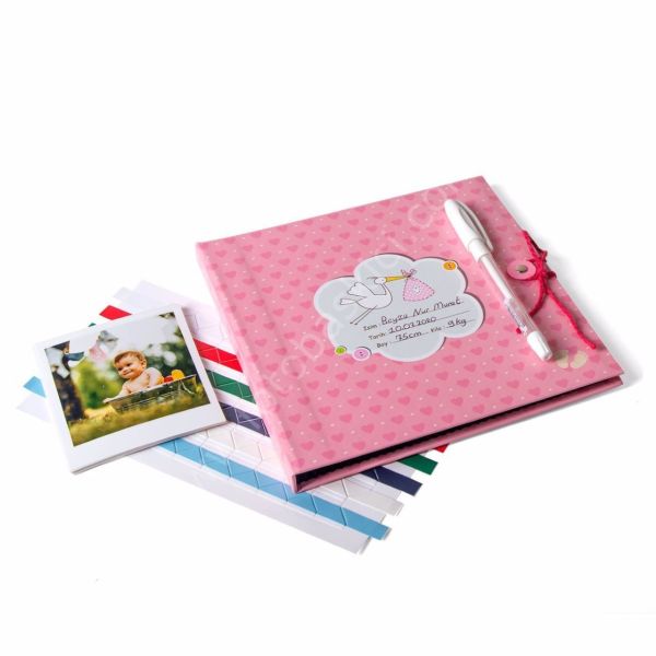 Leylek Figürlü Kız Bebek Siyah Anı Defteri Seti 20x20 cm