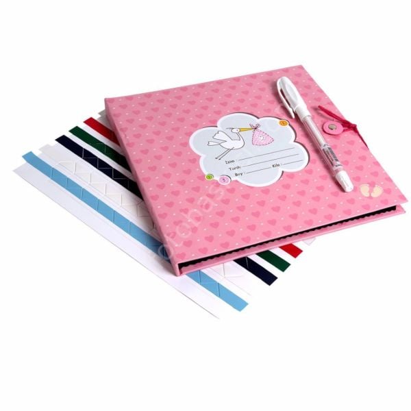 Leylek Figürlü Kız Bebek Siyah Anı Defteri Seti 20x20 cm