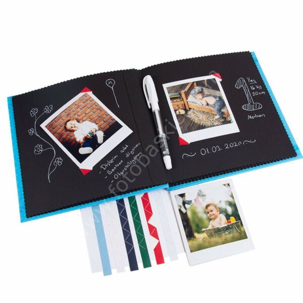 Uykucu Figürlü Erkek Bebek Siyah Anı Defteri Seti 20x20 cm