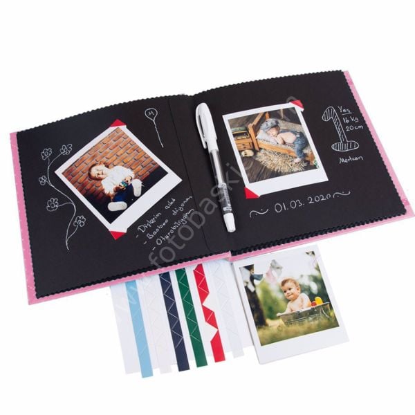 Uykucu Figürlü Kız Bebek Siyah Anı Defteri Seti 20x20 cm
