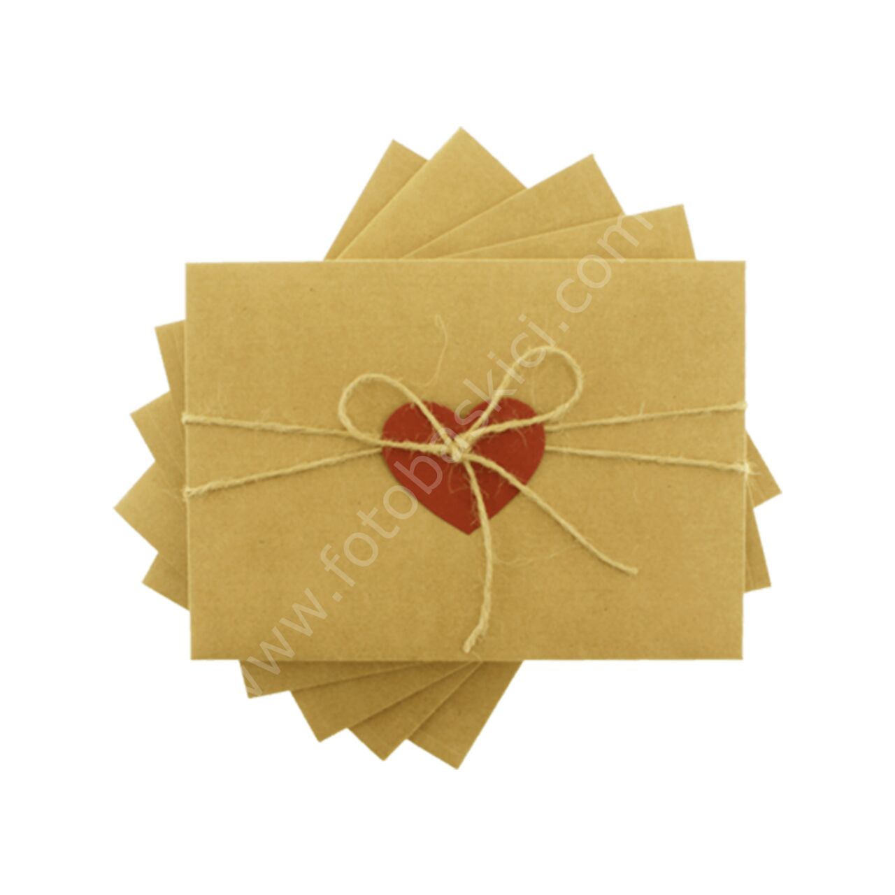Kırmızı Kalpli ve İpli Kraft Zarf 13x18 cm