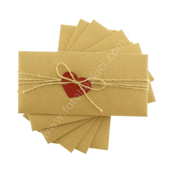 Kırmızı Kalpli ve İpli Kraft Zarf 21x10 cm