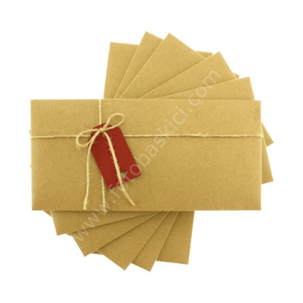 Kırmızı Etiketli ve İpli Kraft Zarf 21x10 cm