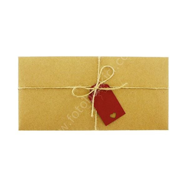 Kırmızı Etiketli ve İpli Kraft Zarf 21x10 cm