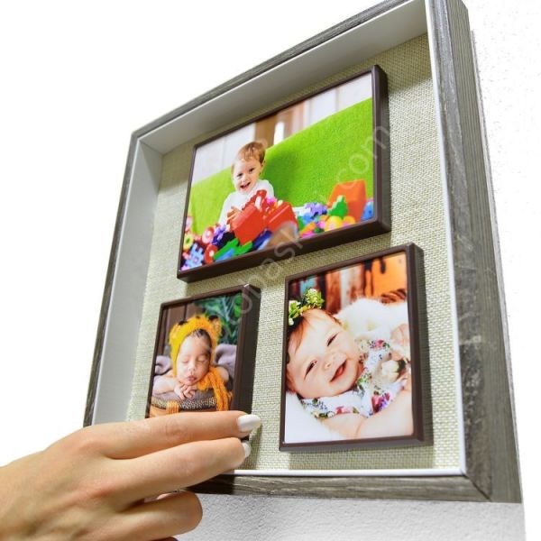3 Fotoğraflı Ahşap Kendin Yap Magnet Anı Çerçevesi 26x26 cm
