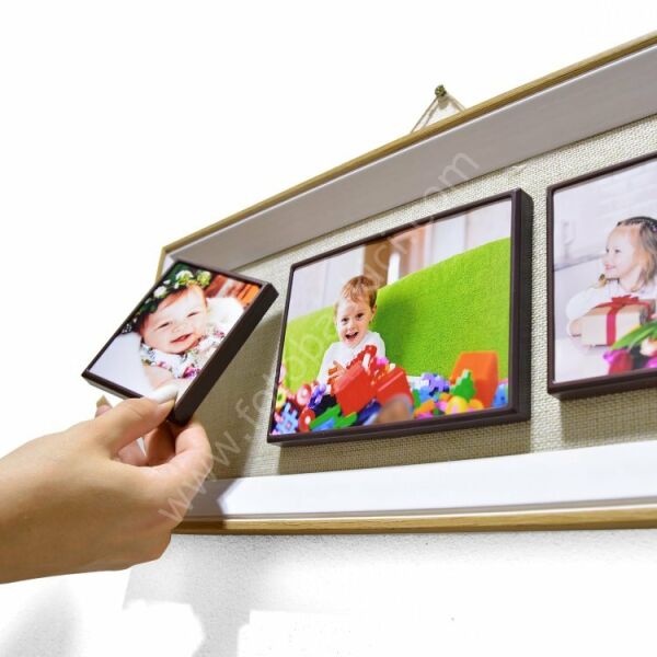 3 Fotoğraflı Ahşap Kendin Yap Magnet Anı Çerçevesi 20x45 cm
