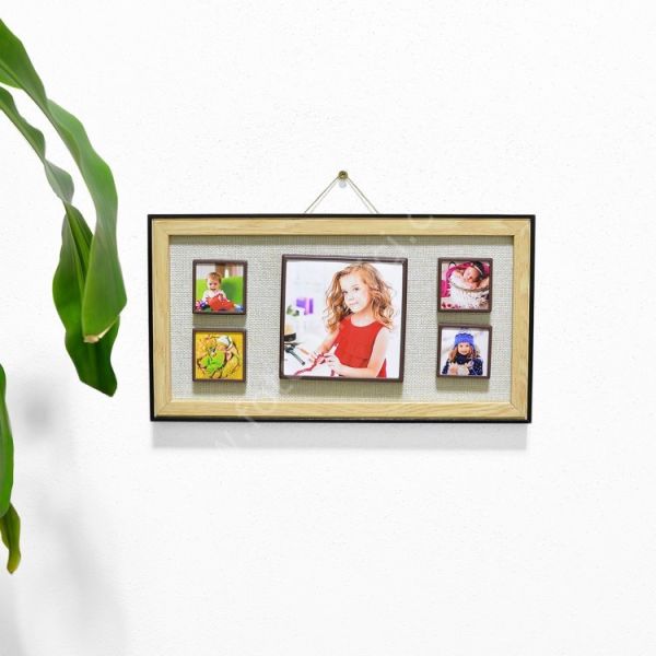 5 Fotoğraflı Ahşap Kendin Yap Magnet Anı Çerçevesi 18x33 cm