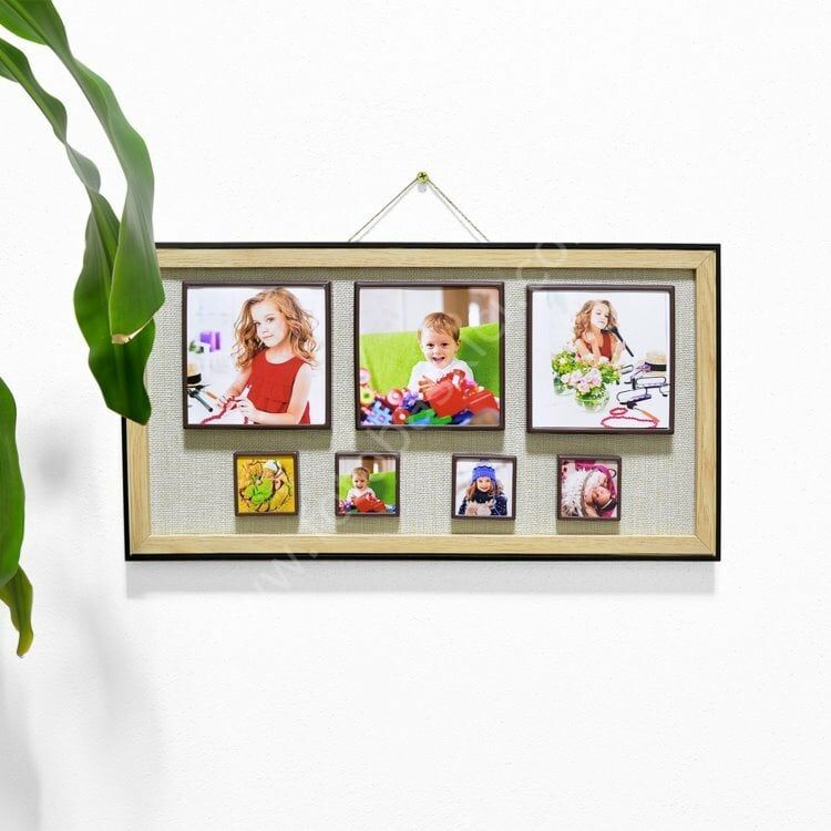 7 Fotoğraflı Ahşap Kendin Yap Magnet Anı Çerçevesi 22x42 cm