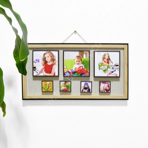 7 Fotoğraflı Ahşap Kendin Yap Magnet Anı Çerçevesi 22x42 cm
