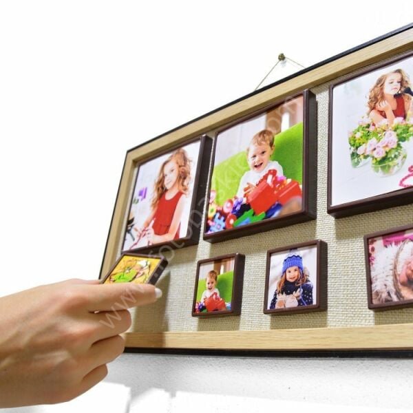 7 Fotoğraflı Ahşap Kendin Yap Magnet Anı Çerçevesi 22x42 cm