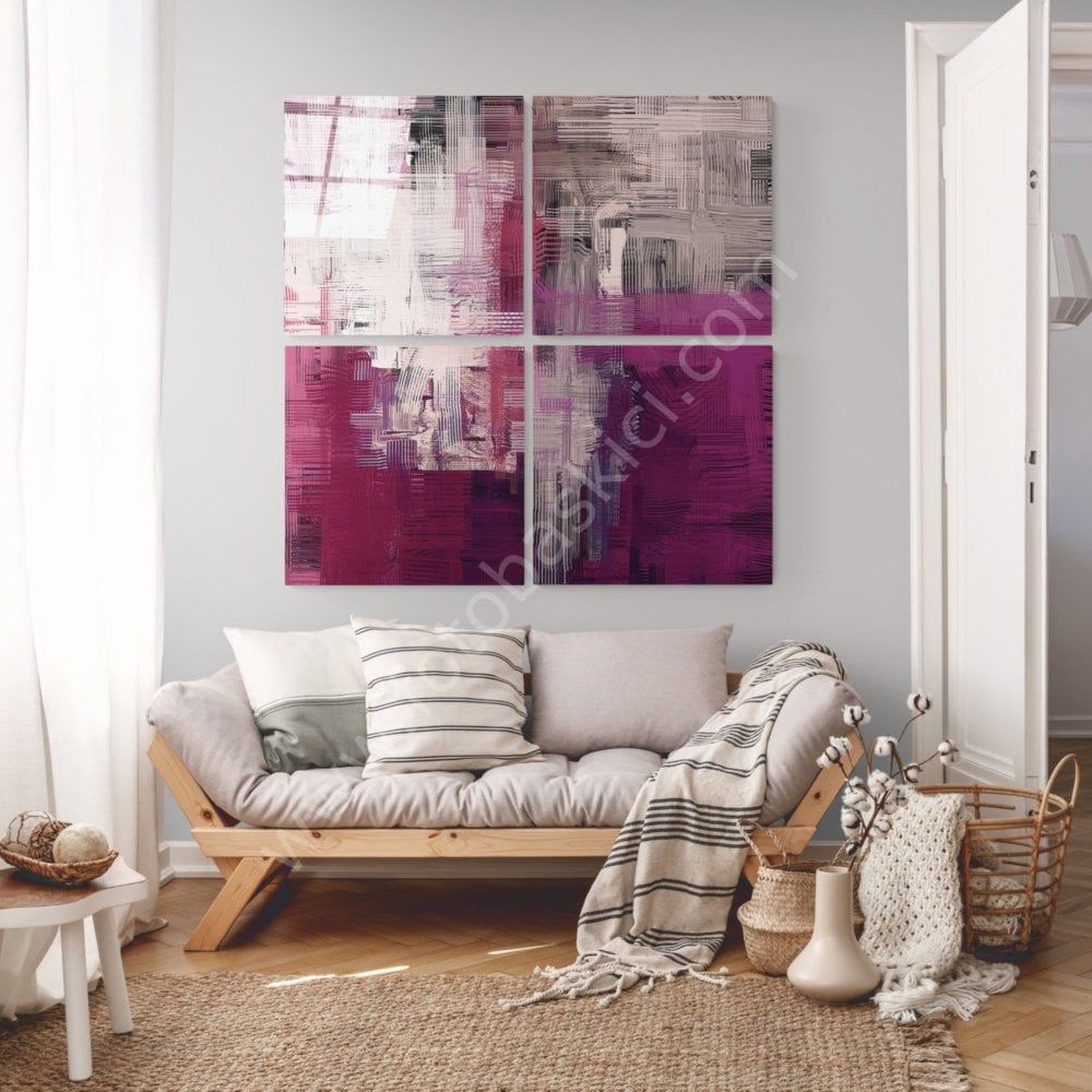 Mor Dokunuş Quadro Cam Tablo