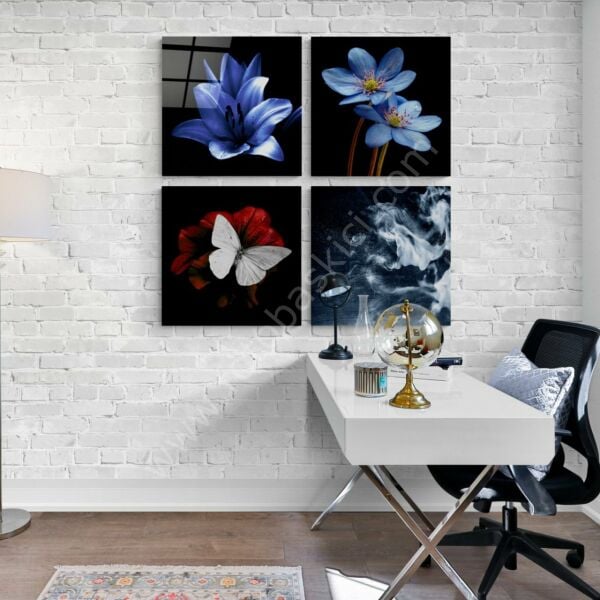Çiçekler Quadro Cam Tablo