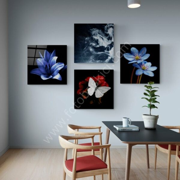 Çiçekler Quadro Cam Tablo
